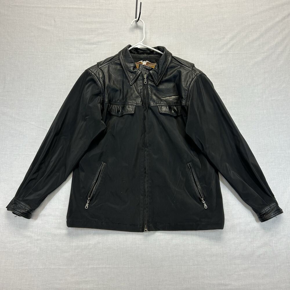 Harley Davidson HD Black Leather Full Zip Jacket Men's Large Embroidered Patch